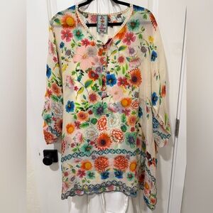 Johnny Was Mala Handkerchief Sheer  Floral Tunic Top